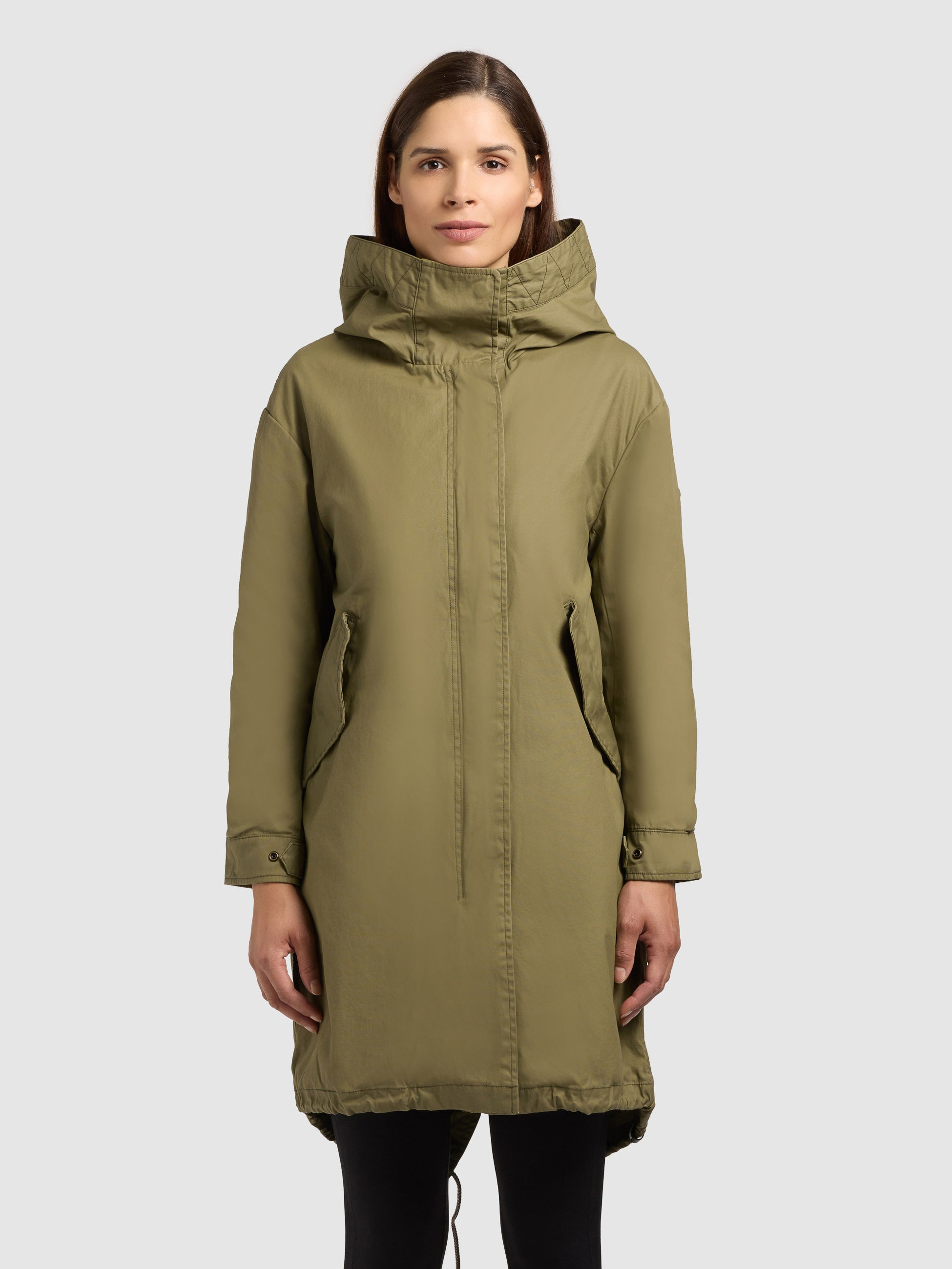 khujo-mantel-nele-olive-parka-aus-gewachster-baumwolle-mit-kapuze image 1