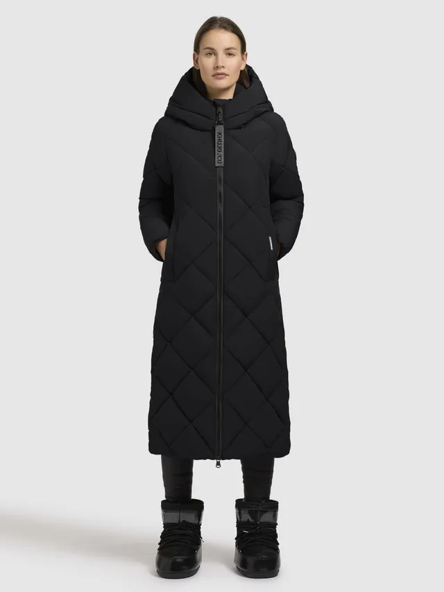 khujo-elow-damen-coat-black-knielang-gesteppt-mit-rautenmuster image 1
