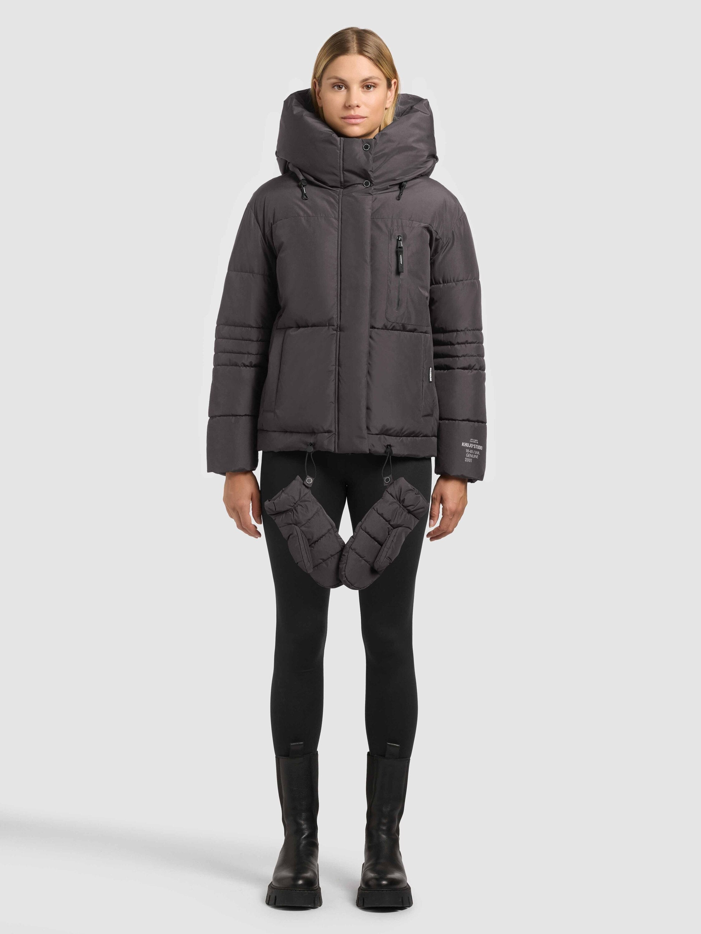khujo-peeke2-damen-winterjacke-graphite-gray-mit-handschuhen-wattierte-steppjack image 1
