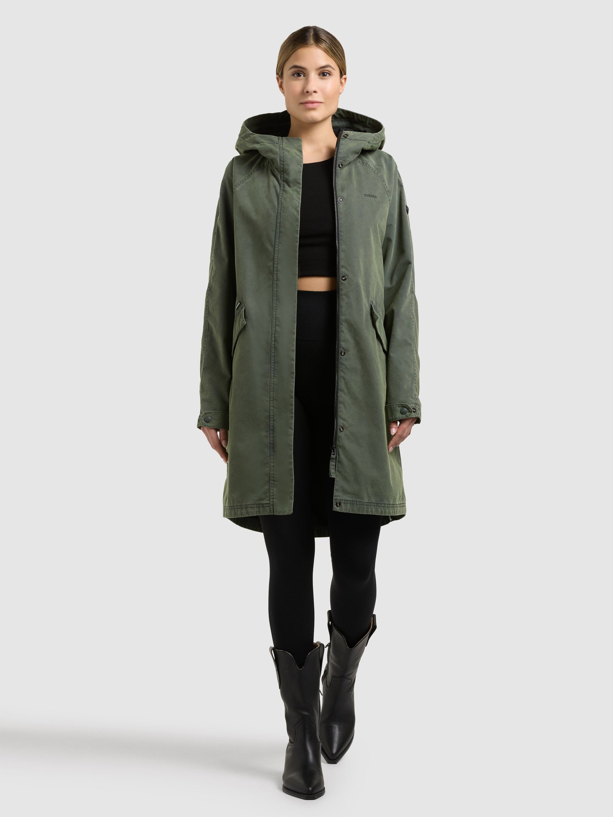 khujo-leal-damen-parka-schwarz-olive-vintage-mit-taillenzug image 6
