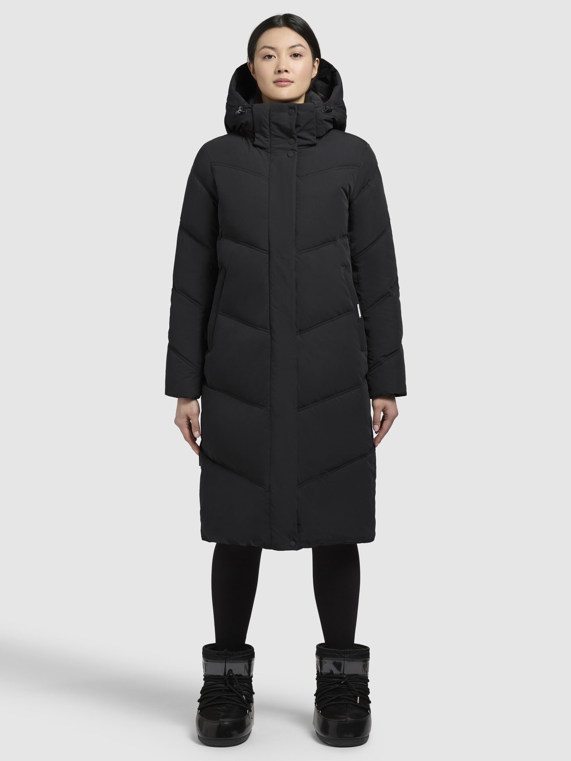 khujo-ainu-coat-black-knielanger-damen-steppmantel-mit-abnehmbarer-kapuze image 1