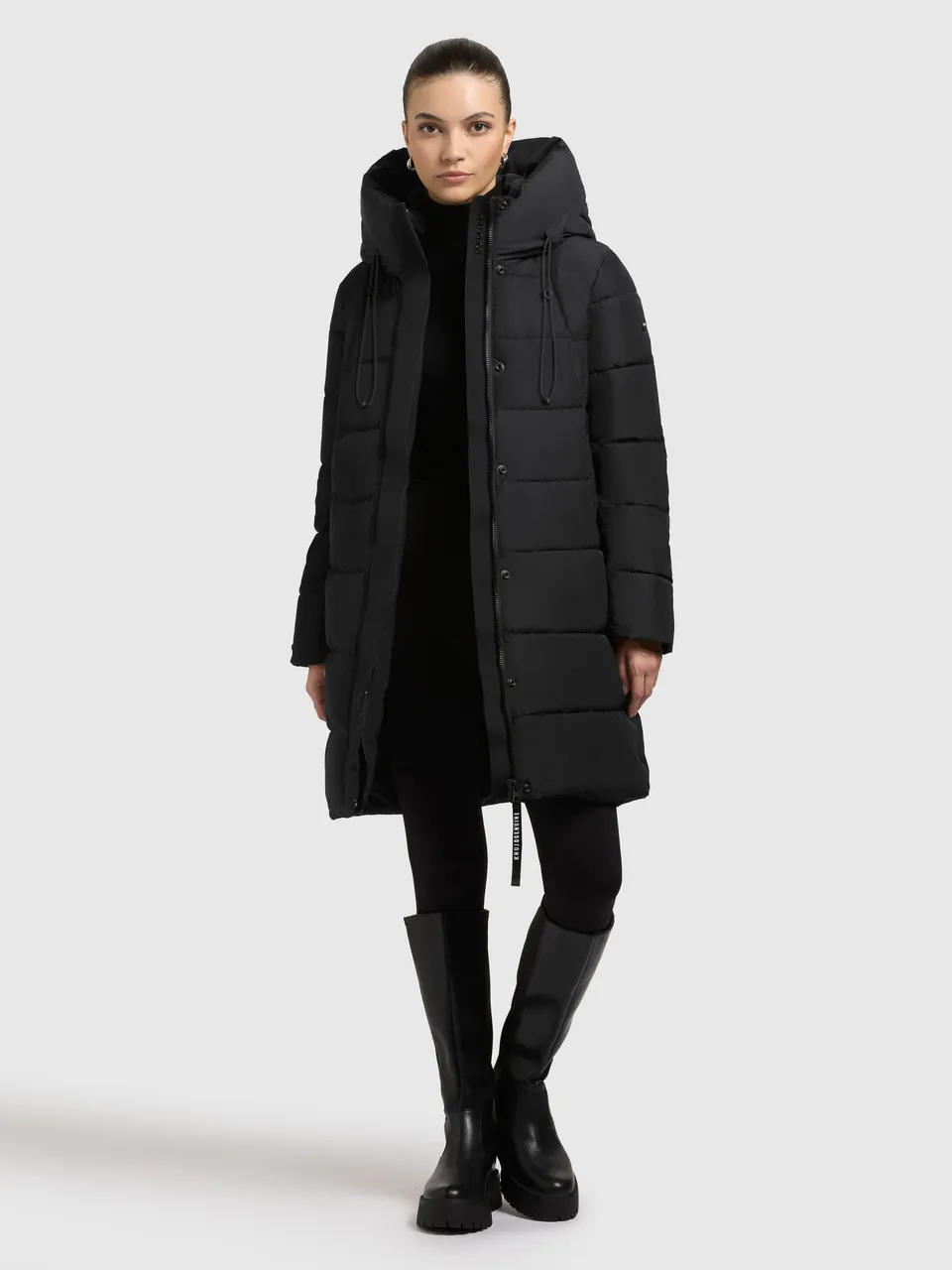 khujo-mantel-heather-black-kurzer-wattierter-damen-steppmantel-mit-kapuze image 1