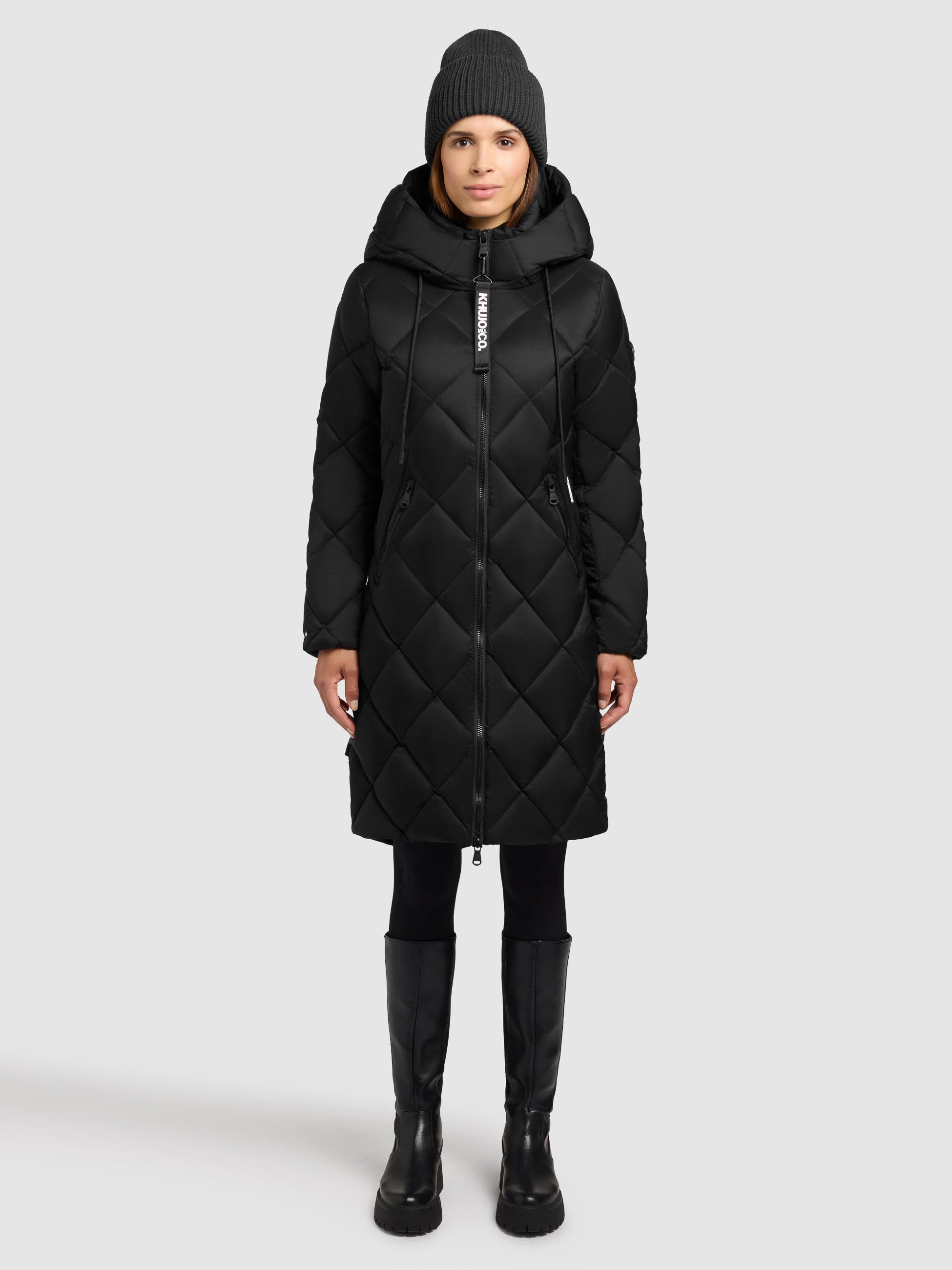 khujo-mantel-linda-black-schwarz-knielanger-steppmantel-damen image 1