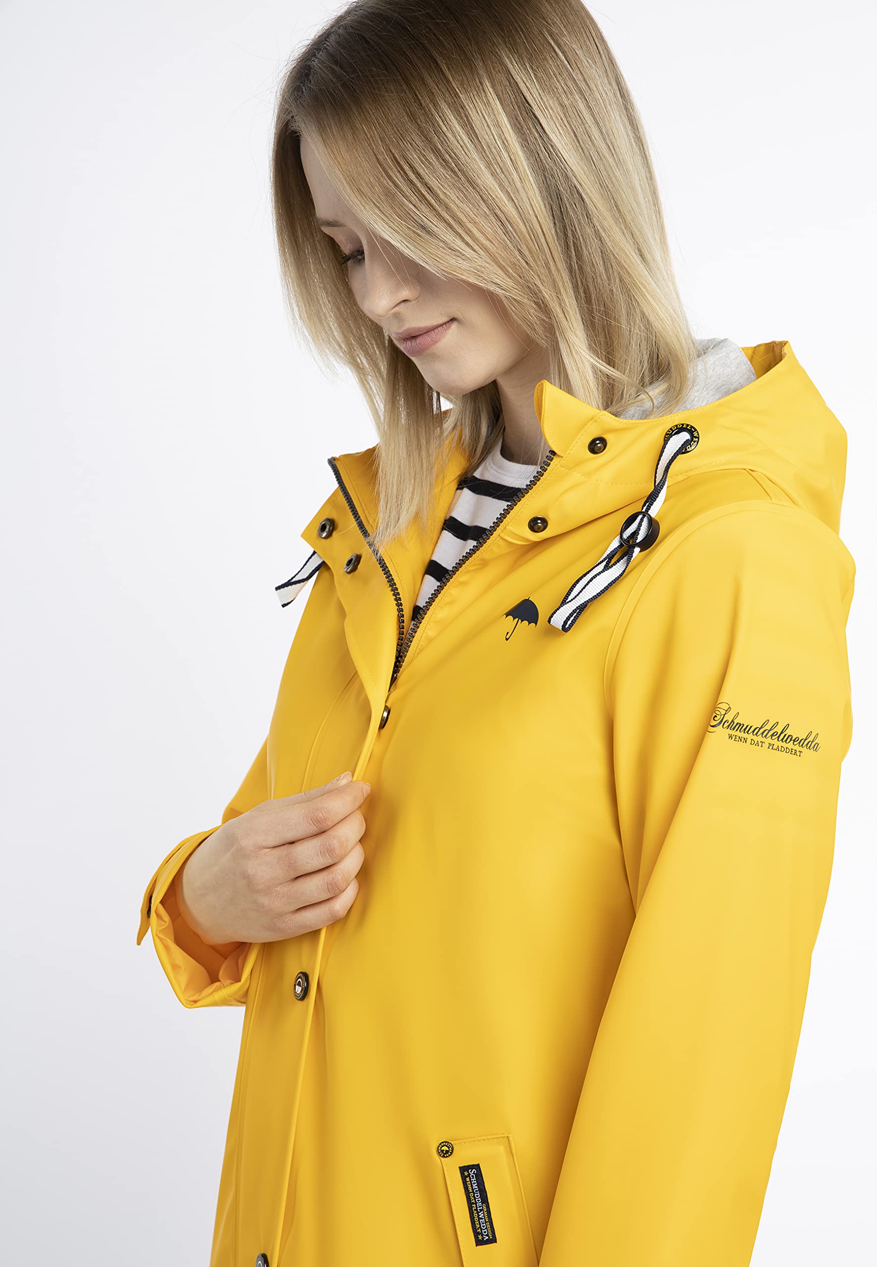 schmuddelwedda-damen-regenjacke-wasserdicht-mit-kapuze-rei-verschluss-und-druckk image 6