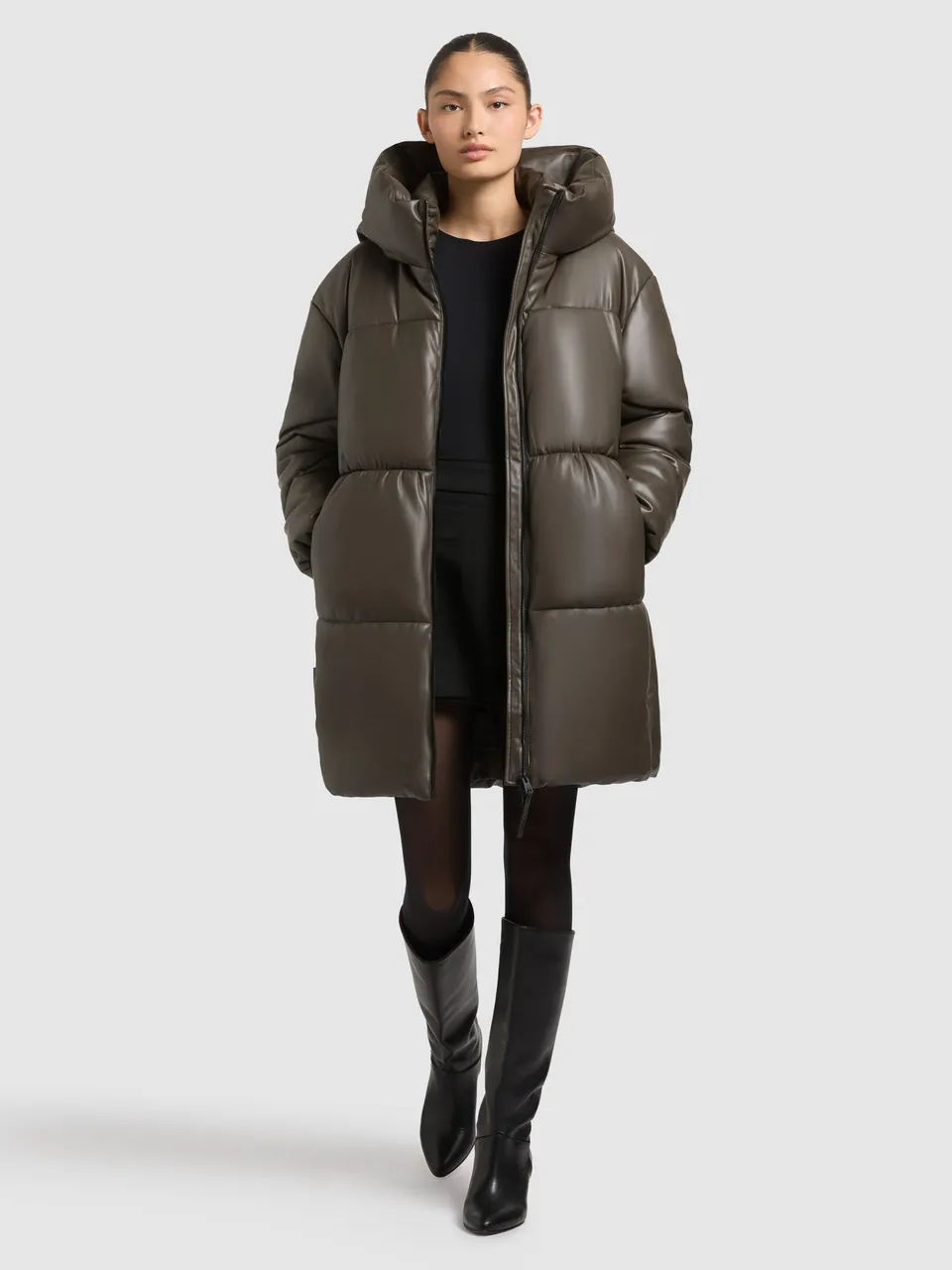 khujo-mantel-lorsa-brown-damen-steppmantel-in-leder-optik image 1
