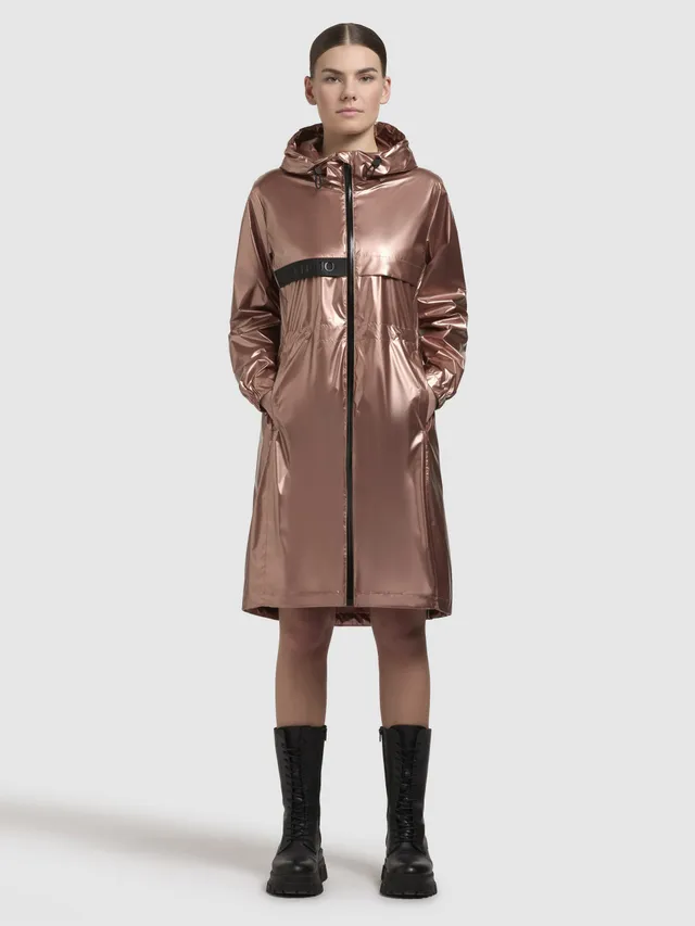 khujo-coat-phoebe-pink-metallic-knielanger-damen-mantel-regular-fit-mit-kapuze image 1