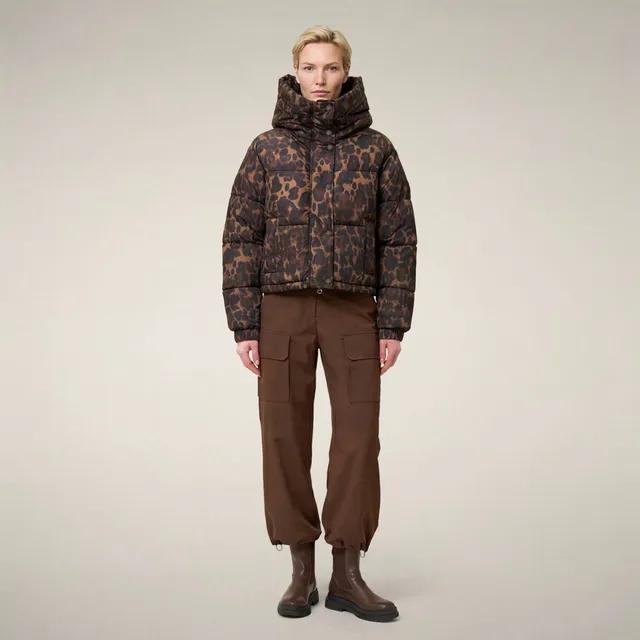 save-the-duck-rhiannon-damen-steppjacke-kurz-leo-braun-mit-kapuze image 1