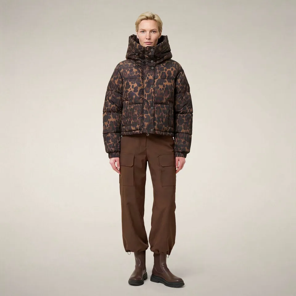 save-the-duck-rhiannon-damen-steppjacke-kurz-leo-braun-mit-kapuze image 1