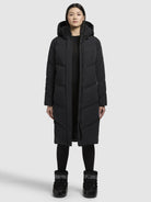 khujo-ainu-coat-black-knielanger-damen-steppmantel-mit-abnehmbarer-kapuze image 6