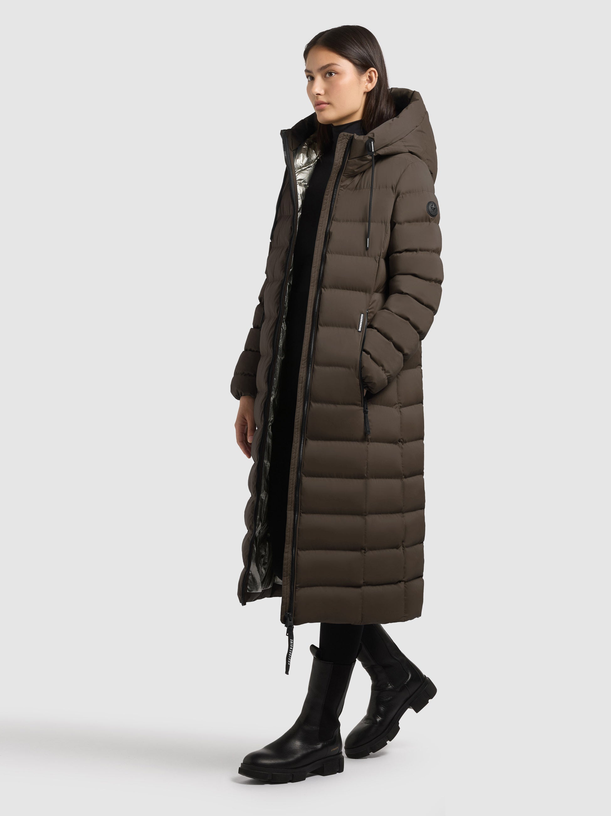 khujo-mantel-simmie2-dull-green-damen-steppmantel-knielang-slim-fit image 2