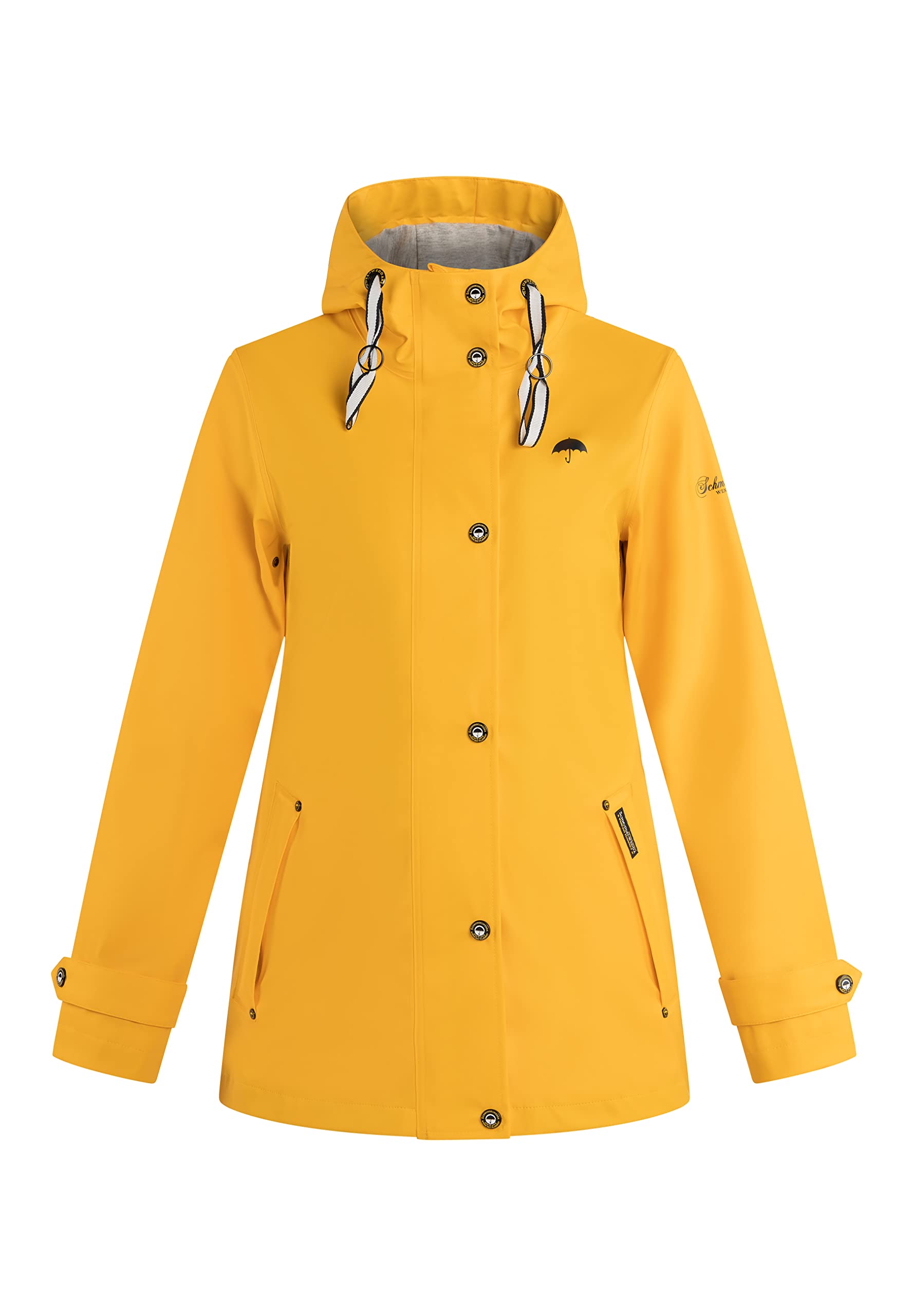 schmuddelwedda-damen-regenjacke-wasserdicht-mit-kapuze-rei-verschluss-und-druckk image 1