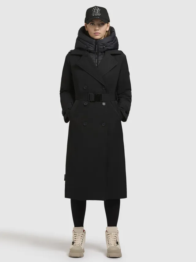 khujo-mantel-elena-schwarz-damen-trenchcoat-knielang-mit-steppeinsatz image 1