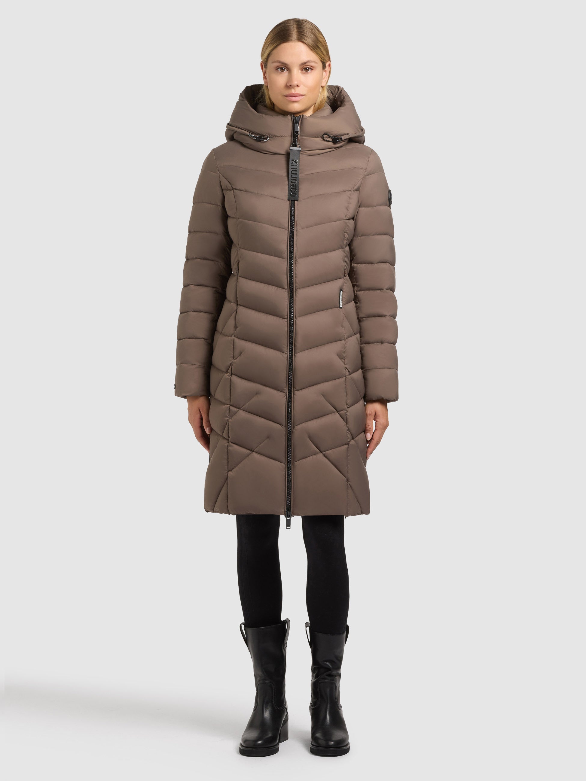 khujo-coat-odana3-city-taupe-knielanger-wattierter-damen-wintermantel image 1