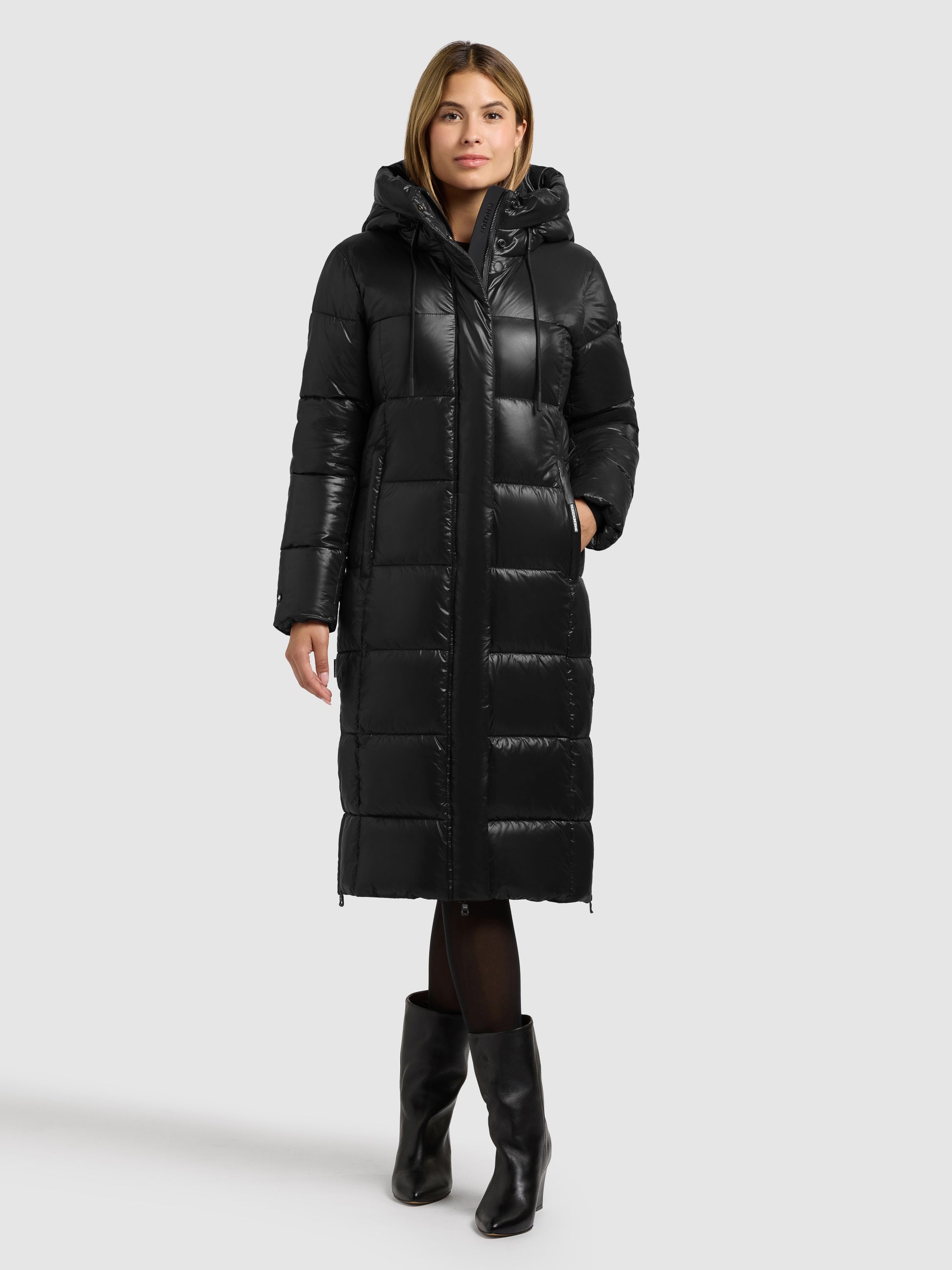 khujo-mantel-willa-black-knielanger-damen-steppmantel-mit-kapuze image 1