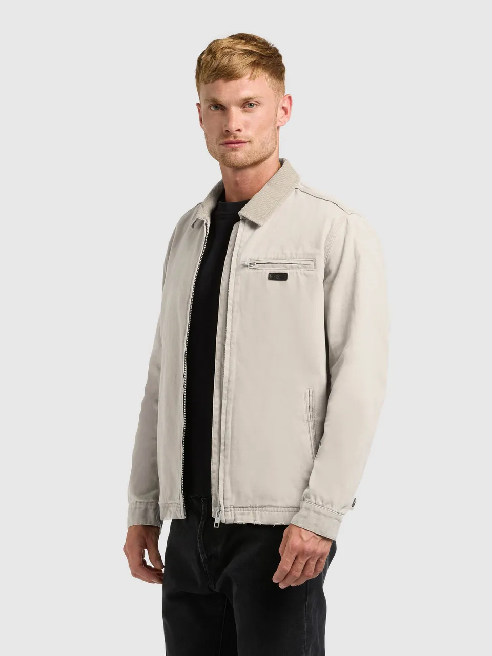 khujo-deddy-jacke-greige-damen-blouson-baumwoll-canvas-mit-cordkragen image 1