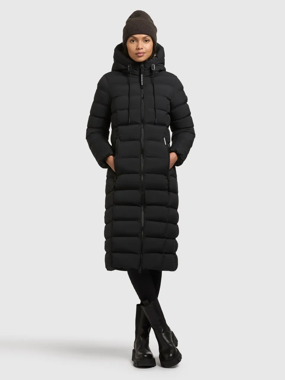 khujo-mantel-simmie2-black-knielanger-steppmantel-damen-slim-fit-mit-kapuze image 1