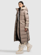 khujo-coat-julita2-greige-wadenlanger-steppmantel-teddy image 2