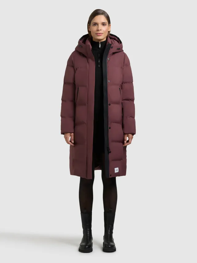 khujo-coat-hayana-moscato-red-knielanger-wattierter-wintermantel image 1