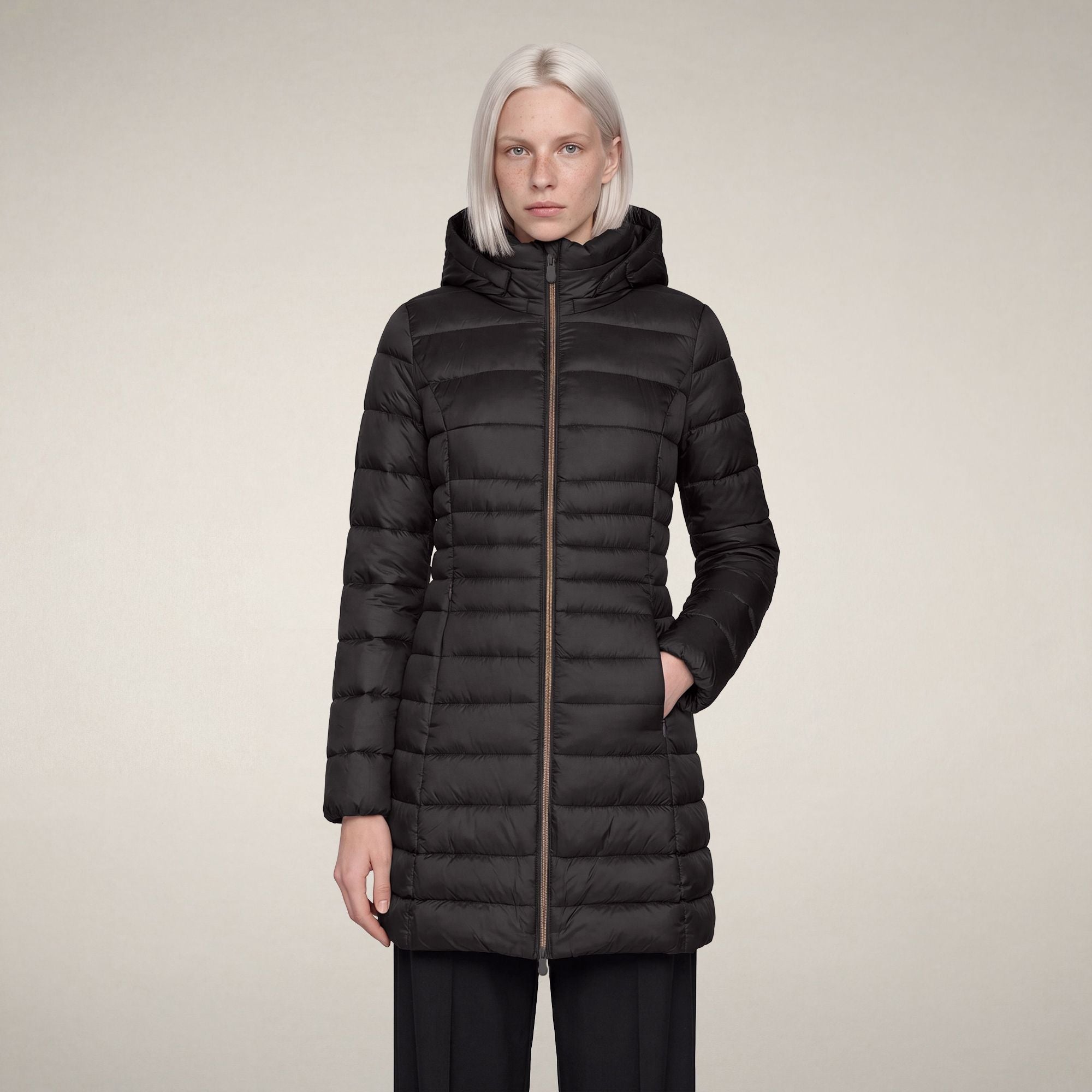 save-the-duck-reese-damen-daunenmantel-lang-braun-schwarz-mit-kapuze image 5