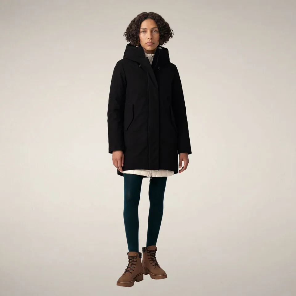 save-the-duck-nellie-damen-parka-schwarz-a-linie-mit-verwandelbarer-kapuze image 1