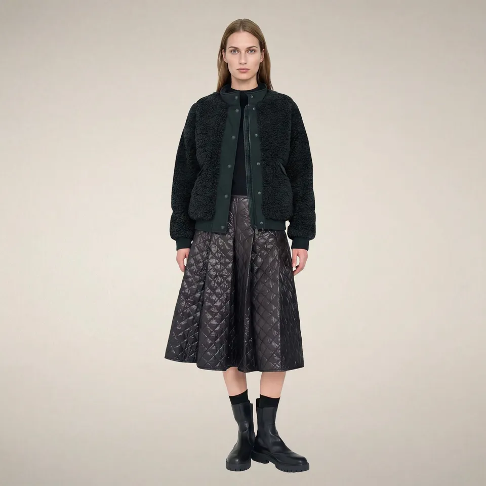 save-the-duck-valery-damen-puffer-nori-gr-n-bomber-aus-pelz-optik image 1