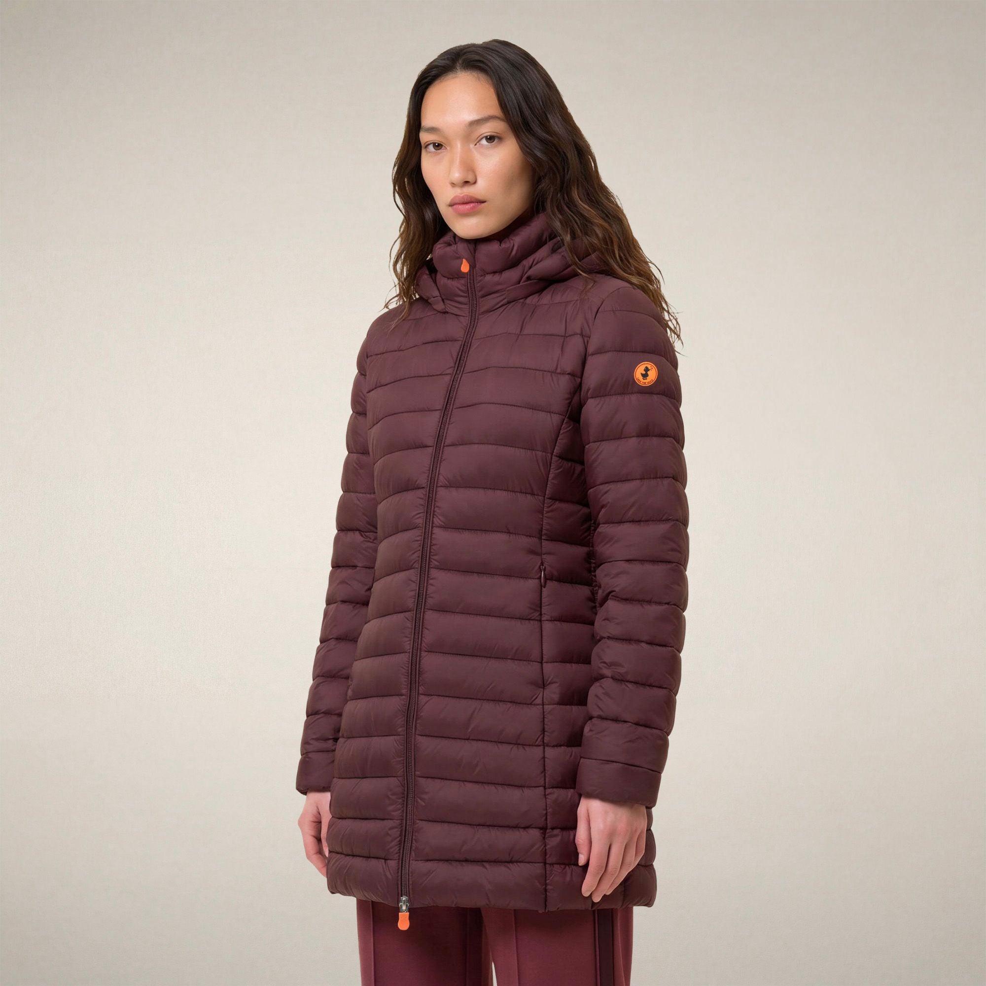 save-the-duck-carol-damen-steppmantel-lang-bordeaux-schwarz image 5