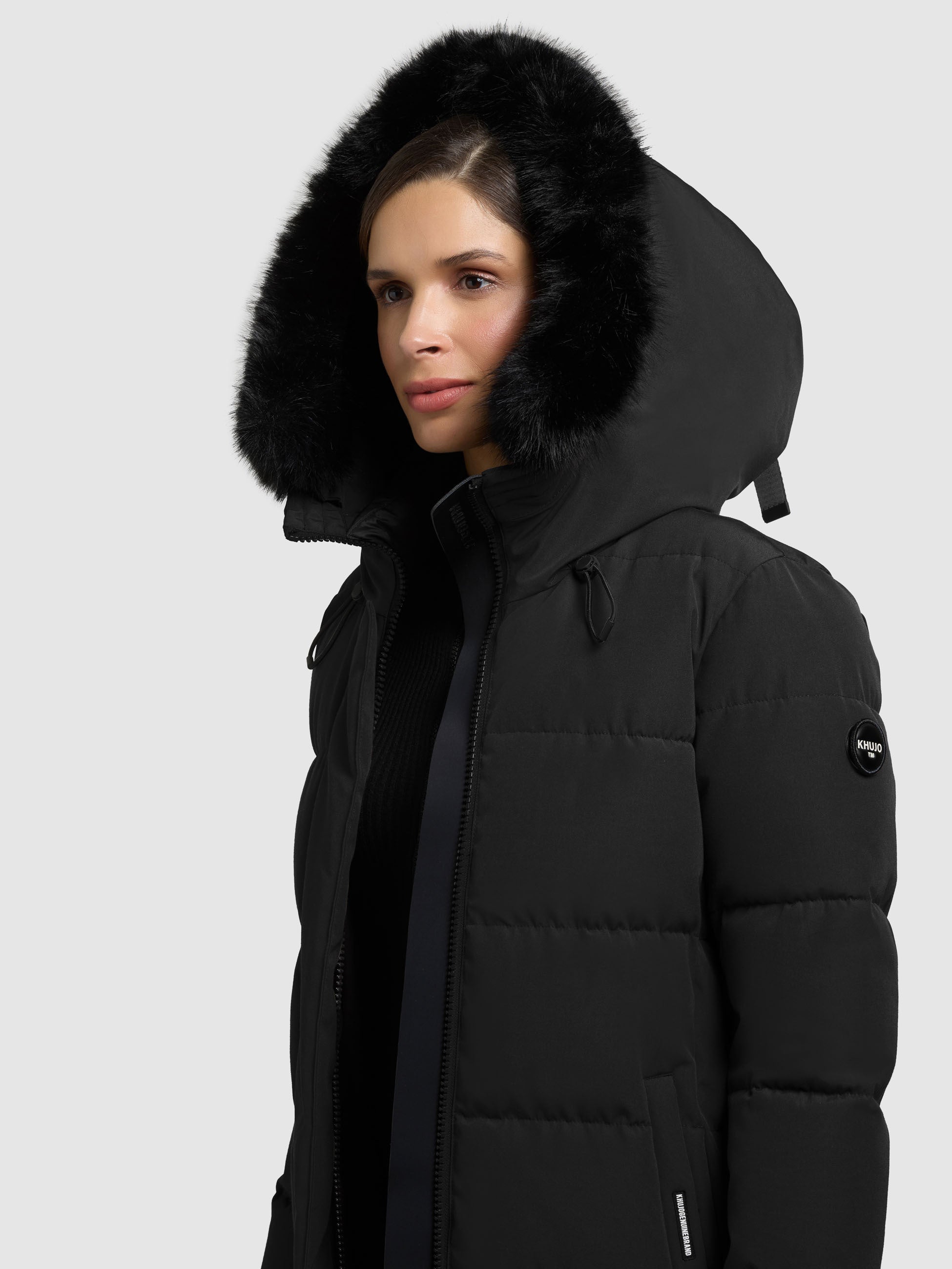 khujo-mantel-porde2-black-damen-steppmantel-knielang-mit-kunstfell image 7