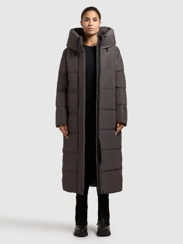 khujo-soulani5-matt-damen-wintermantel-graphite-grey-wadenlang image 1