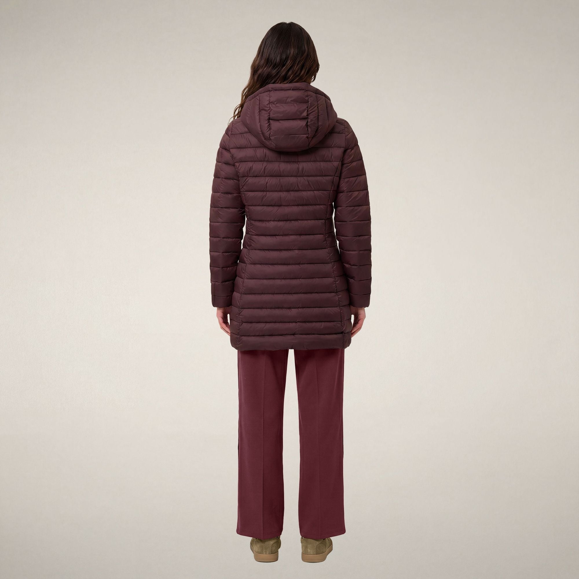 save-the-duck-carol-damen-steppmantel-lang-bordeaux-schwarz image 2