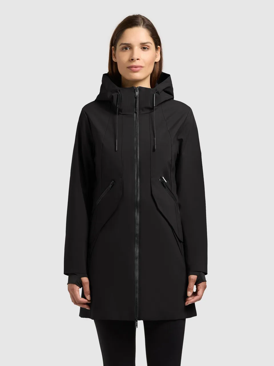 khujo-jacke-eiza-black-lange-damen-regenjacke-wasserabweisend-schwarz image 1