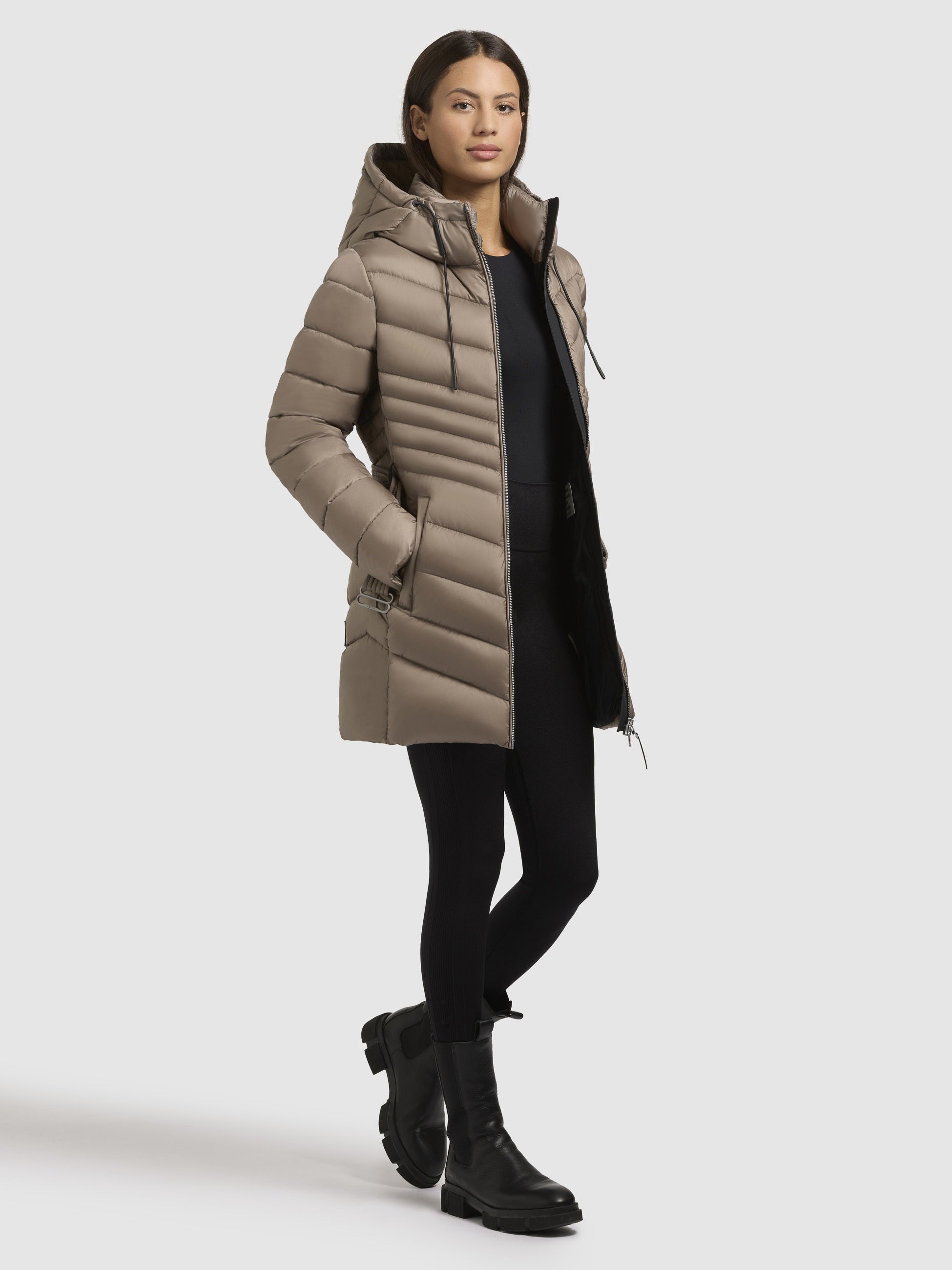 khujo-jacke-selma-graubeige-damen-steppjacke-mit-tailleng-rtel-und-kapuze image 6