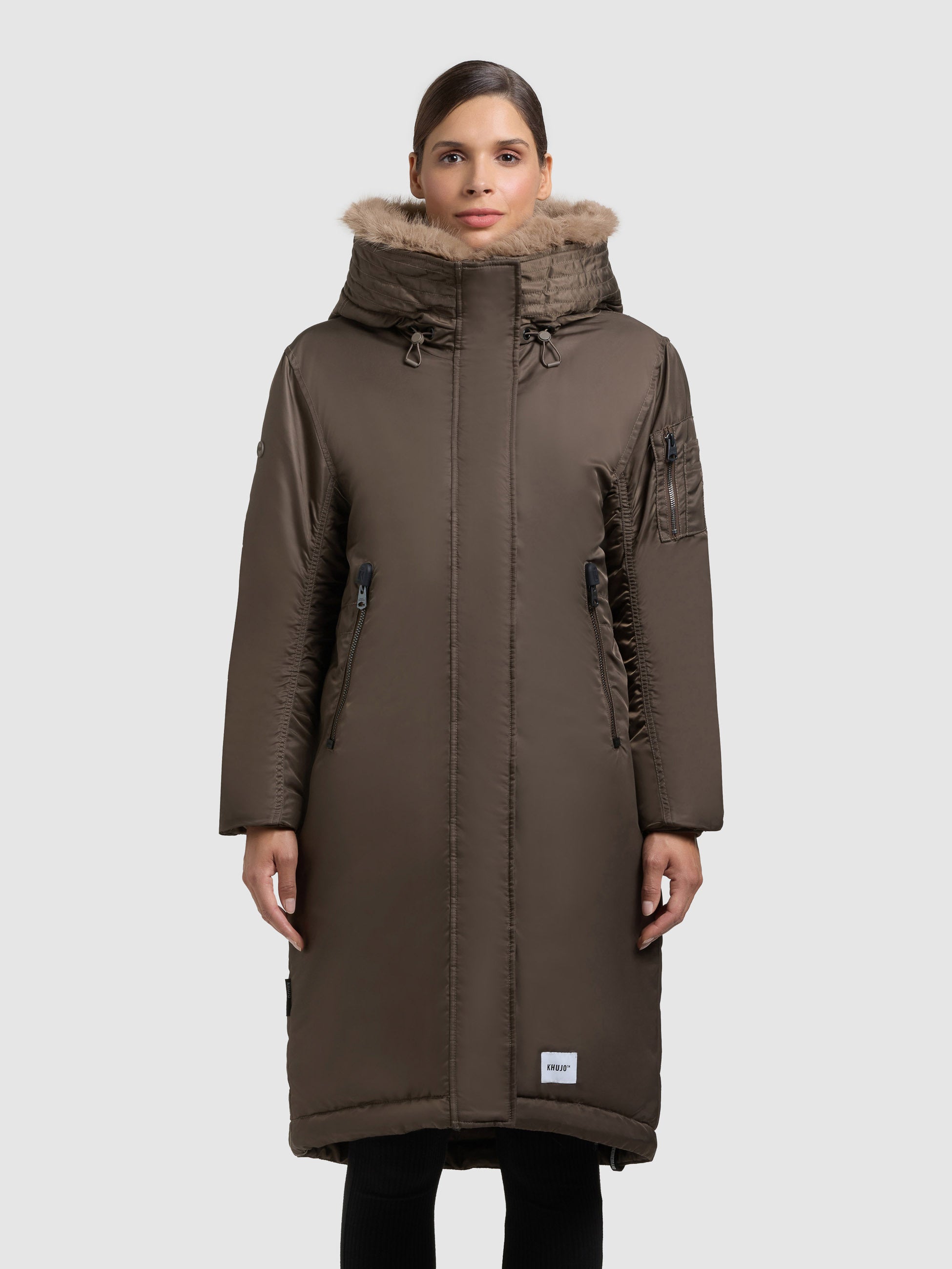 khujo-mantel-oliva-potter-brown-damen-wintermantel-loose-fit-bomber-style image 4