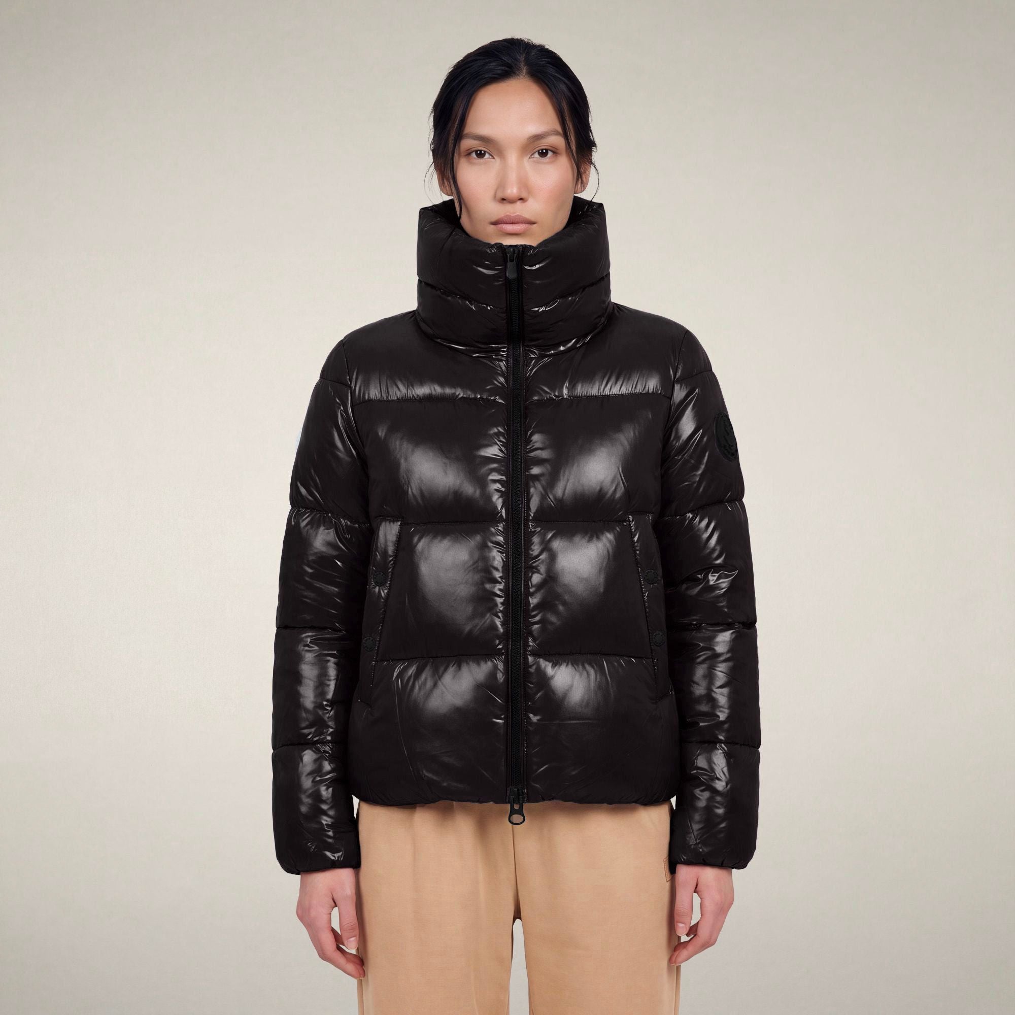 save-the-duck-isla-damen-steppjacke-lack-optik-braun-schwarz image 5