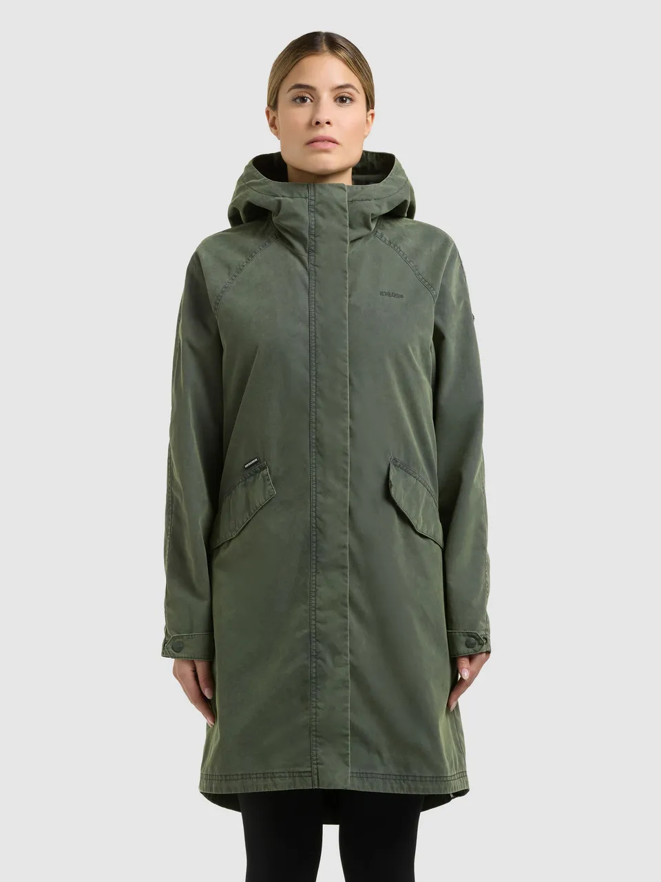 khujo-leal-damen-parka-schwarz-olive-vintage-mit-taillenzug image 1