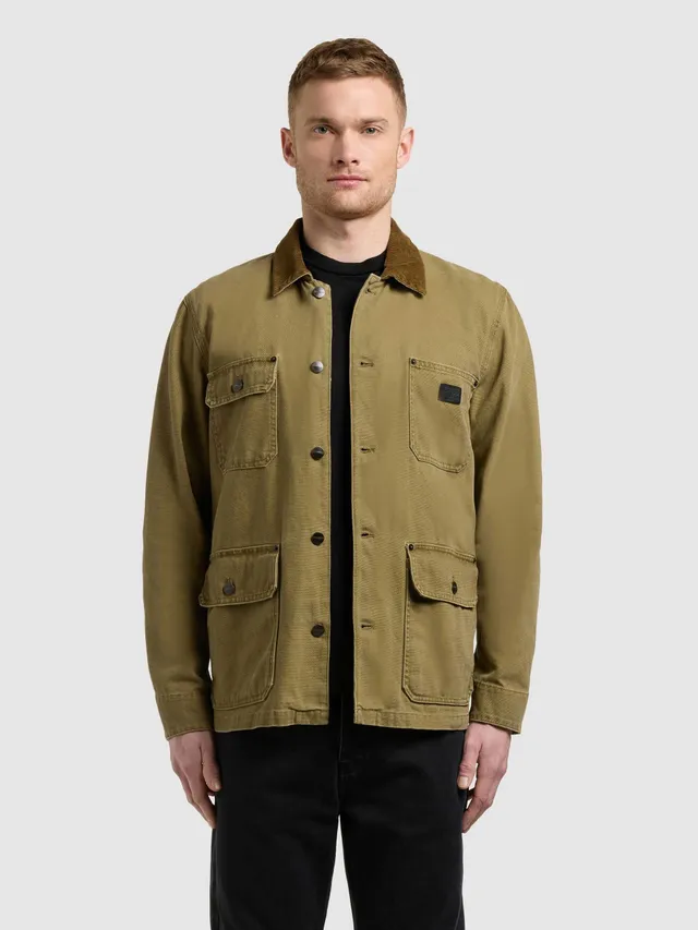 khujo-jacke-nuhh-canary-green-workwear-canvas-jacke-mit-cordkragen image 1