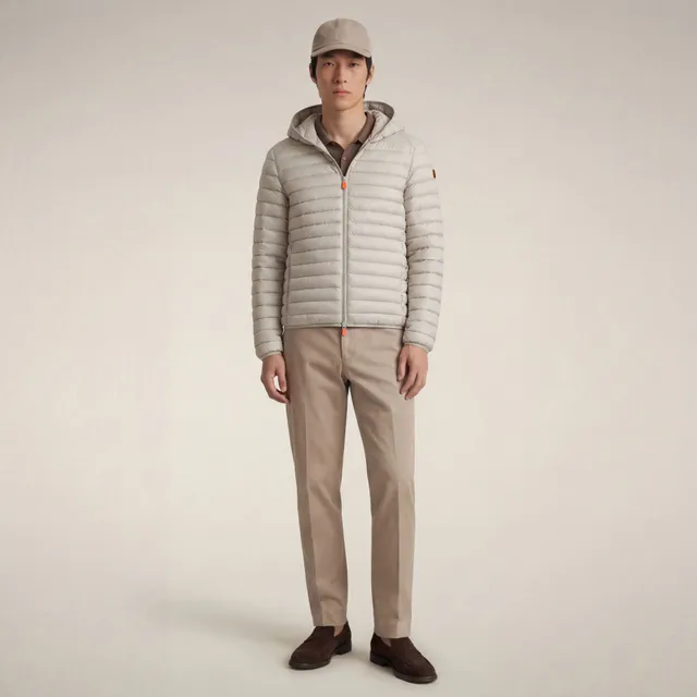 save-the-duck-donald-herren-pufferjacke-hellbeige-mit-kapuze image 1