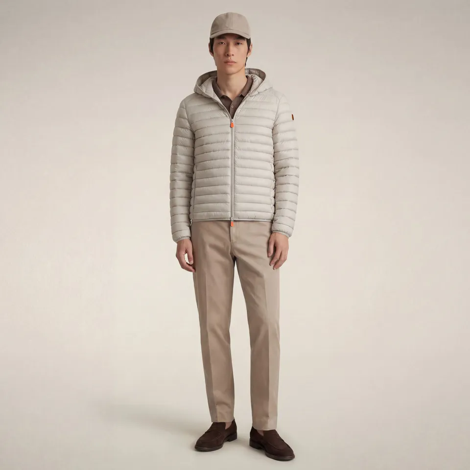 save-the-duck-donald-herren-pufferjacke-hellbeige-mit-kapuze image 1
