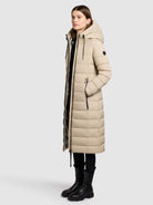 khujo-mantel-simmie-beige-knielanger-damen-steppmantel-mit-taille image 2