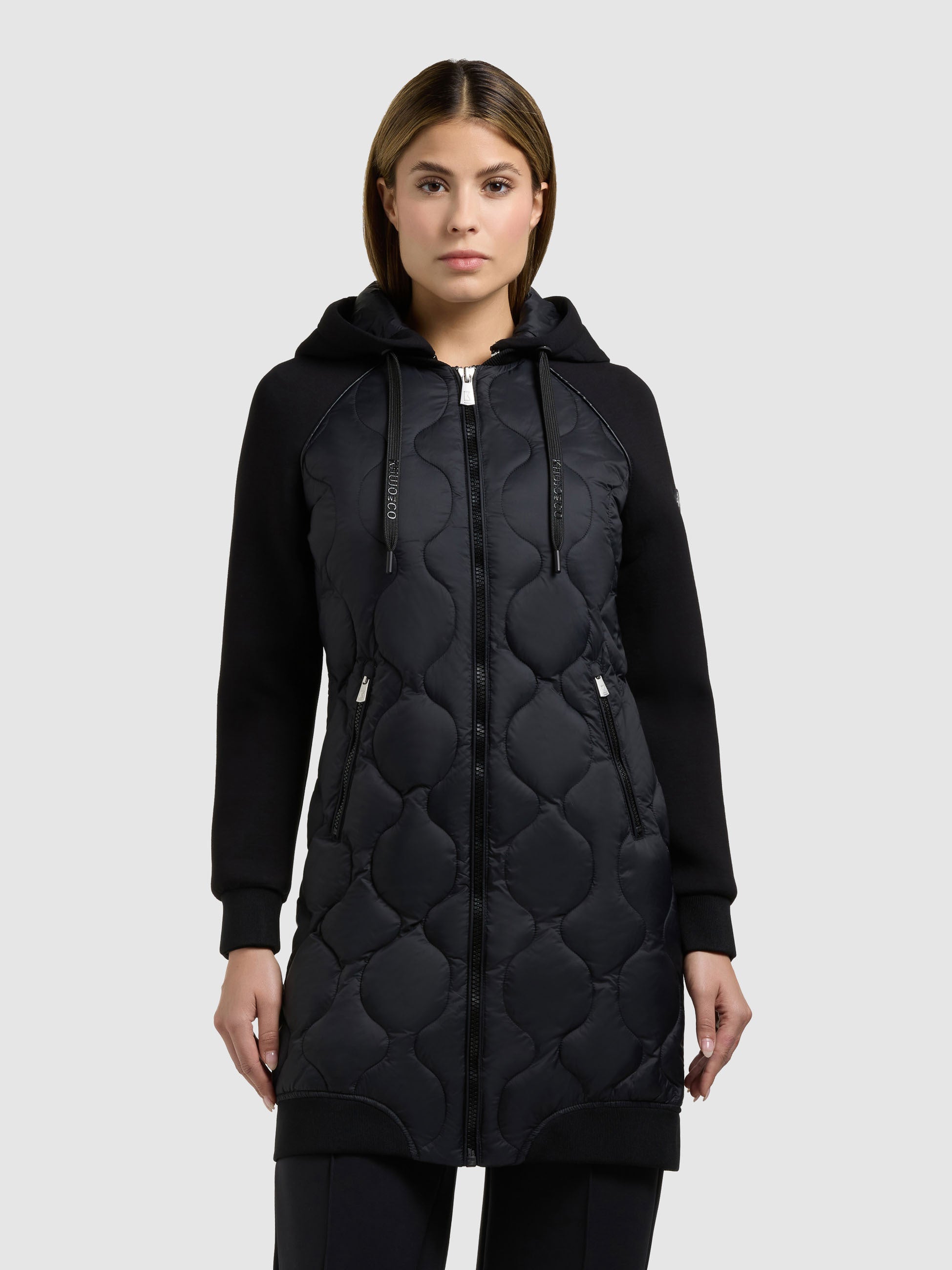 khujo-mantel-nora-black-damen-steppmantel-materialmix-neopren image 1