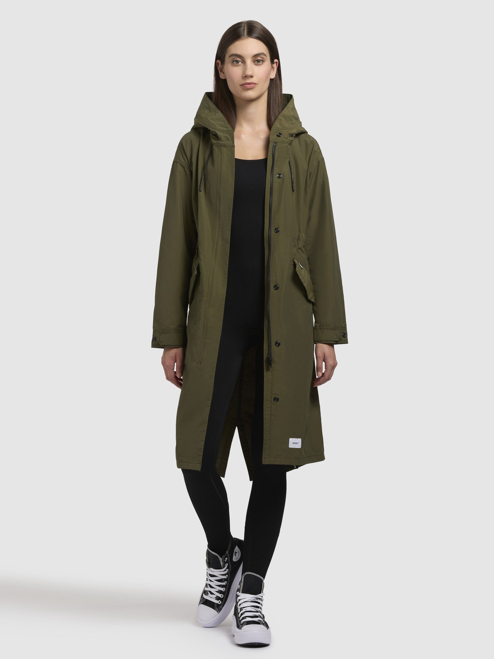 khujo-rayana-mantel-olivgr-n-leichter-knielanger-sommerparka-f-r-damen image 1