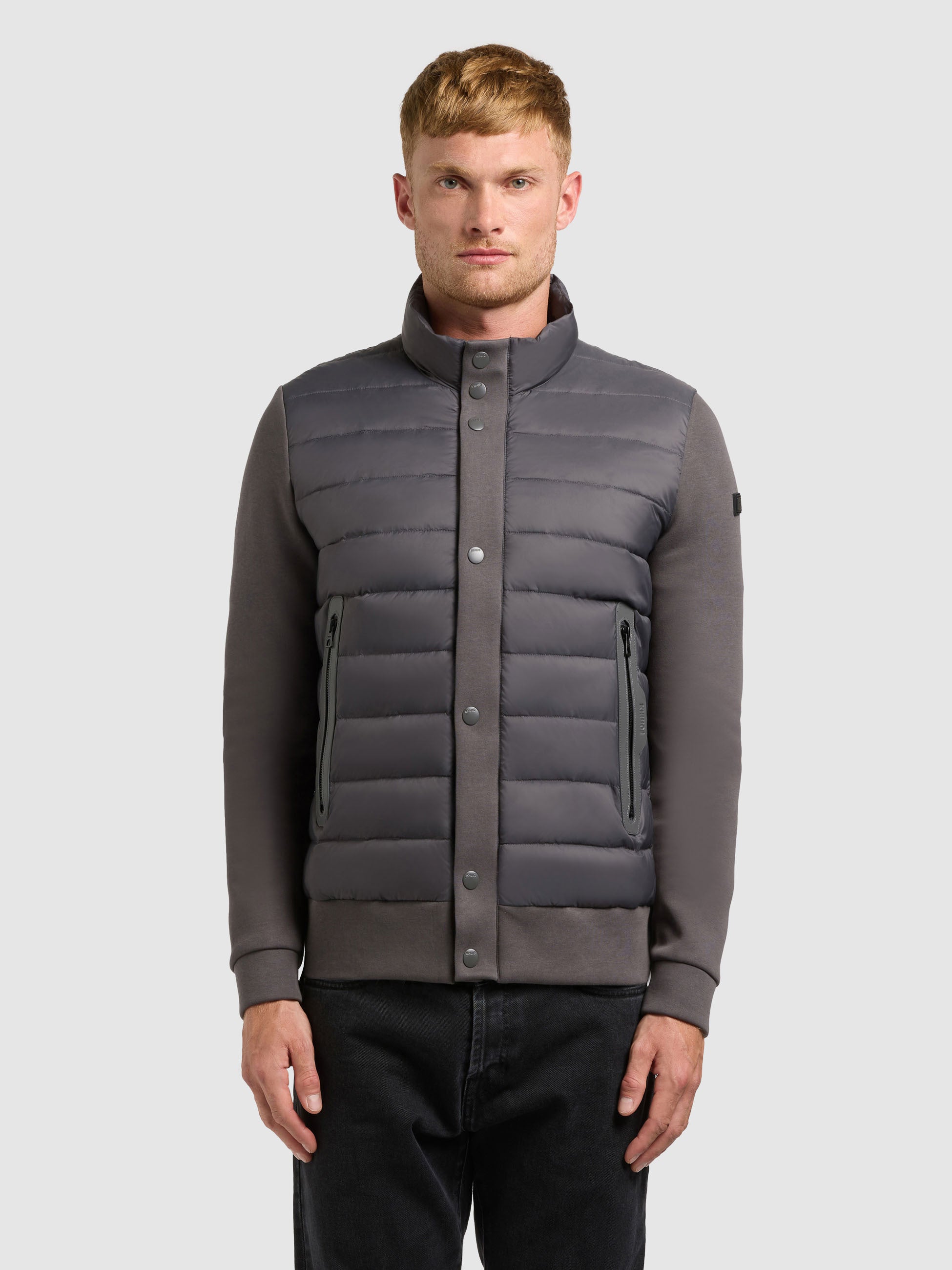 khujo-jacke-walnut-slate-grey-kurze-steppjacke-im-materialmix image 1