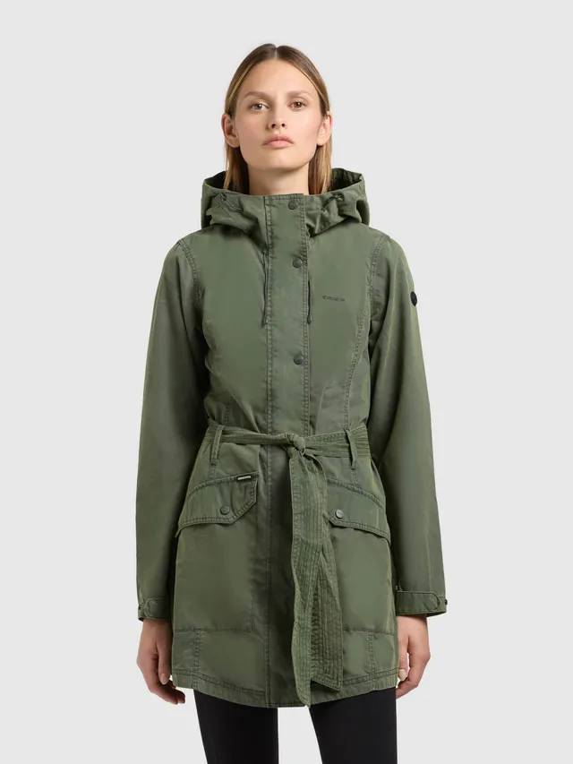 khujo-prea-damen-jacke-black-olive-sommerparka-trenchcoat-mit-kapuze image 1