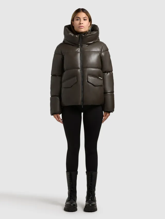 khujo-aurora-damen-kapuzenjacke-braun-lederoptik image 1