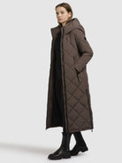 khujo-coat-genti-taupe-dark-wadenlanger-steppmantel-damen image 2