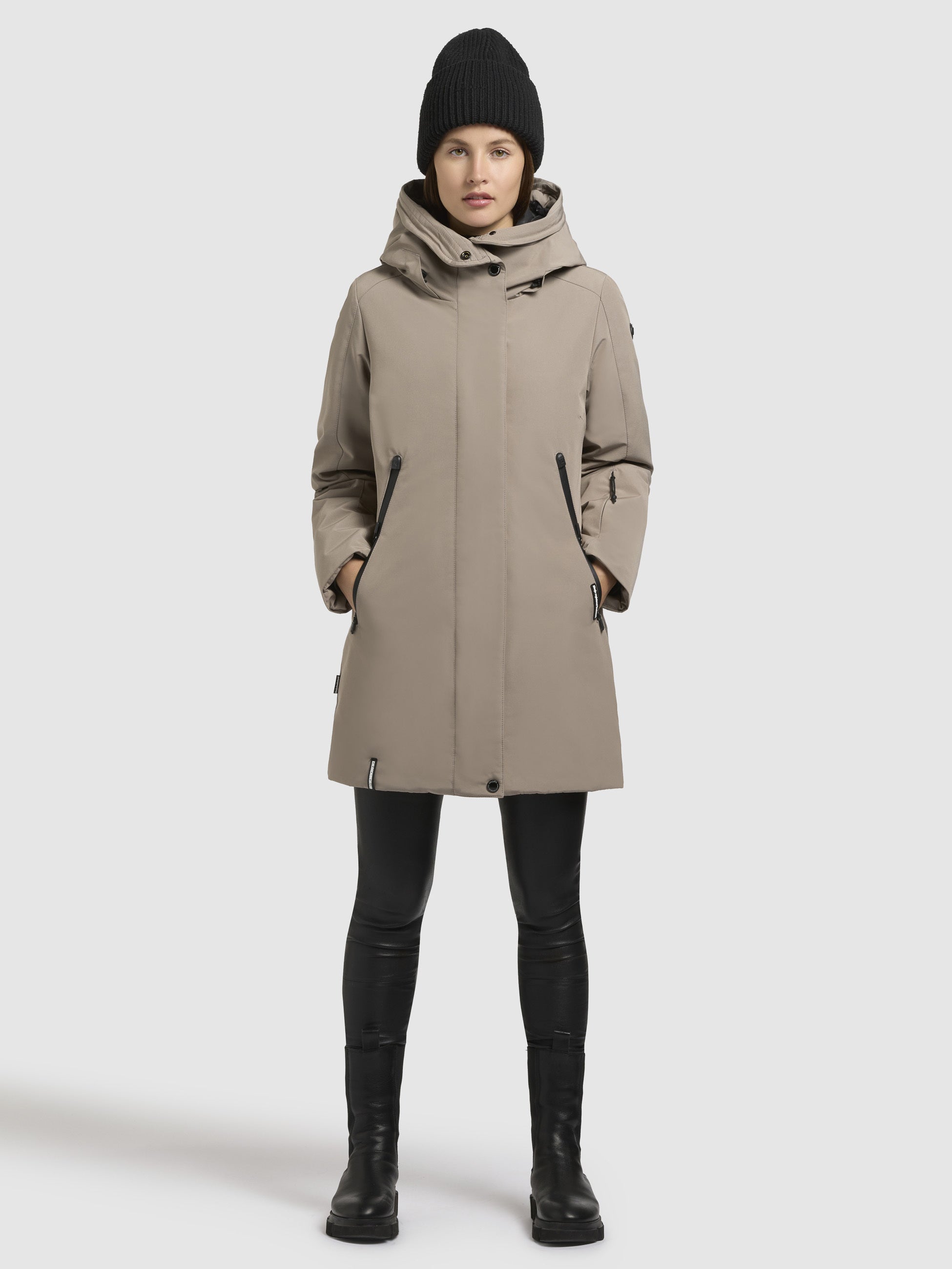 khujo-jacke-viona5-graubeige-gef-tterte-damen-winterjacke-mit-gro-er-kapuze image 1