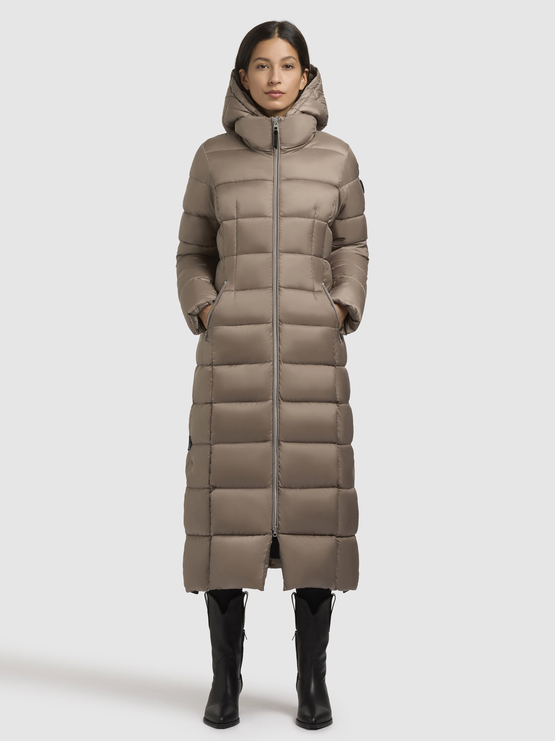 khujo-malee-coat-gray-beige-wadenlang-mit-abnehmbarem-kapuzeneinsatz image 1