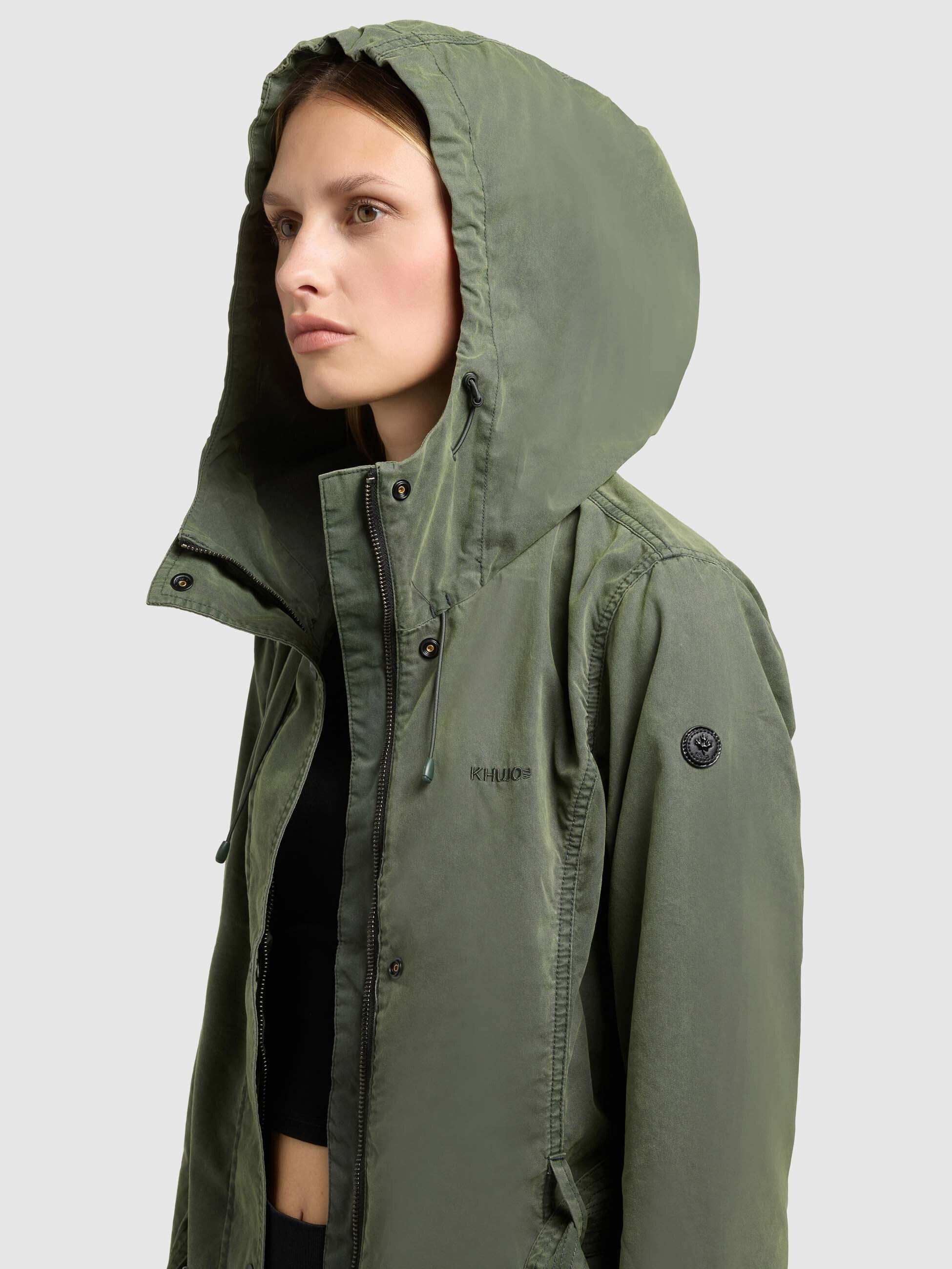khujo-prea-damen-jacke-black-olive-sommerparka-trenchcoat-mit-kapuze image 7