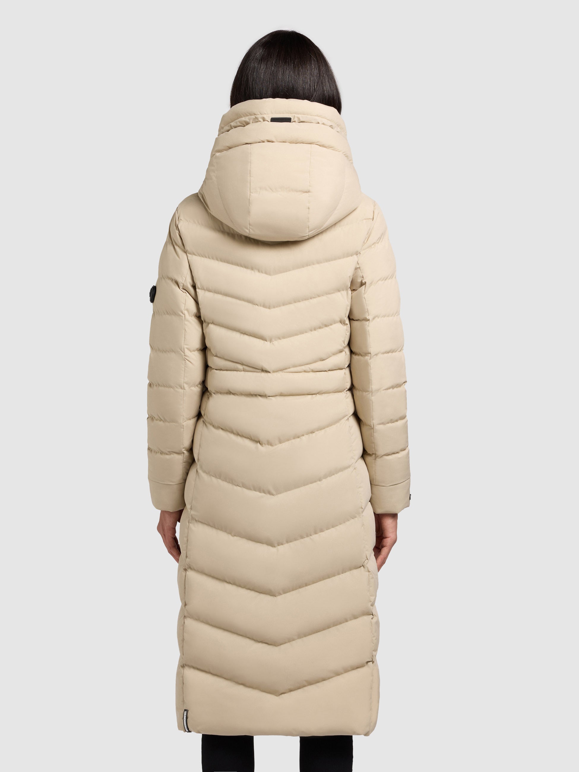 khujo-mantel-ingram4-beige-taillierter-damen-steppmantel-knielang-mit-kapuze image 3