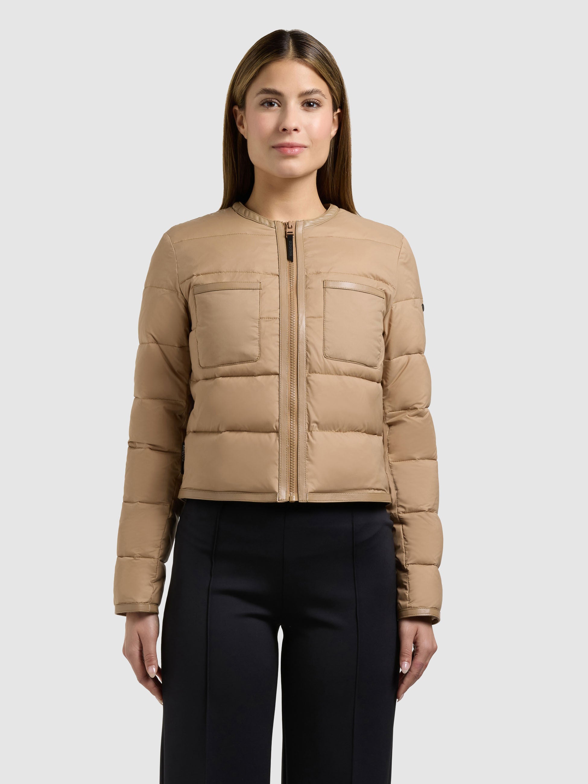 khujo-jacke-wanda-dark-camel-kragenlose-damen-steppjacke image 4