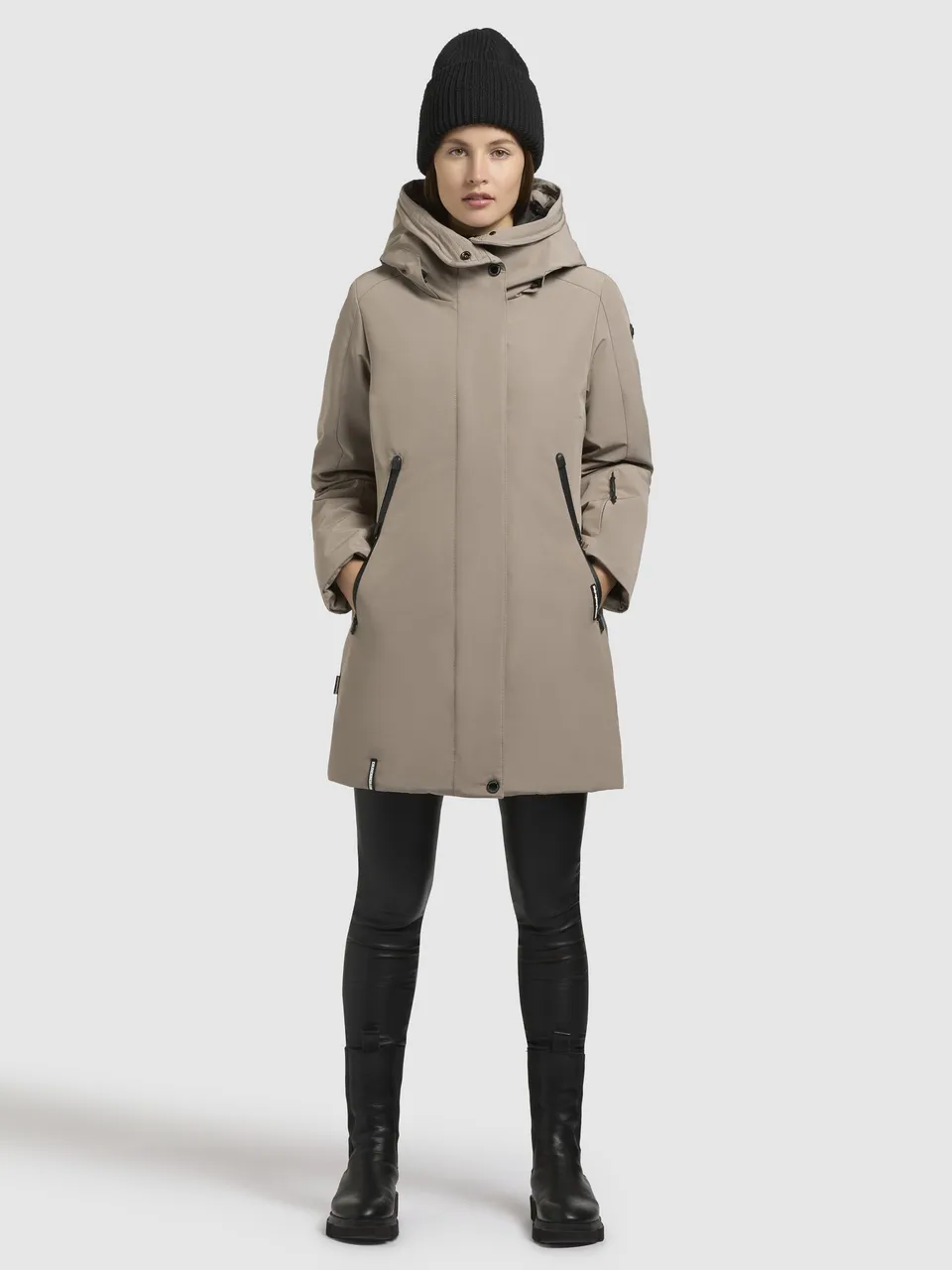 khujo-jacke-viona5-graubeige-gef-tterte-damen-winterjacke-mit-gro-er-kapuze image 1